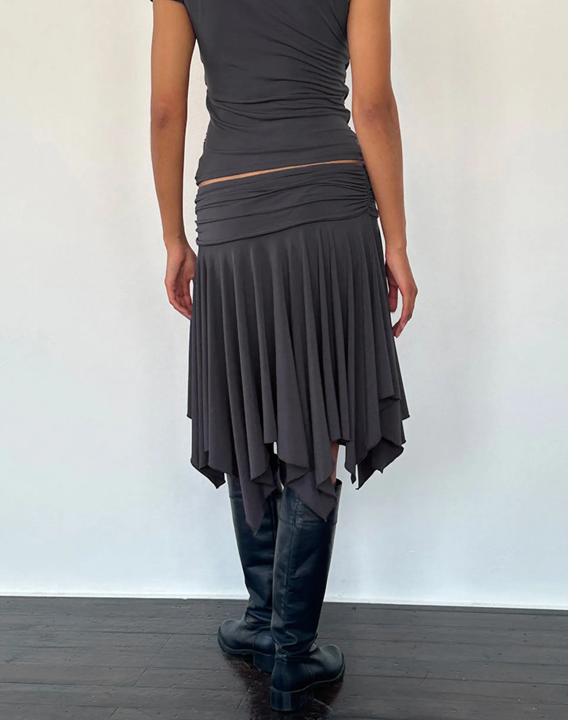 Motel Rocks Co-Ords | Midi Skirts-Norali Waterfall Midi Skirt in Grey