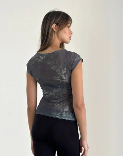 Motel Rocks Basic Tops | Printed Tops-Nova Mesh Top in Faded Botanical Green FadedBotanicalGreen