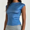 Motel Rocks Basics | Basic Tops-Nova Slinky Top in Blue Diagonal Stripe bluediagonalstripe