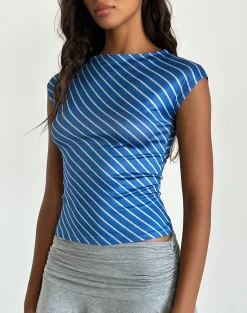 Motel Rocks Basics | Basic Tops-Nova Slinky Top in Blue Diagonal Stripe bluediagonalstripe