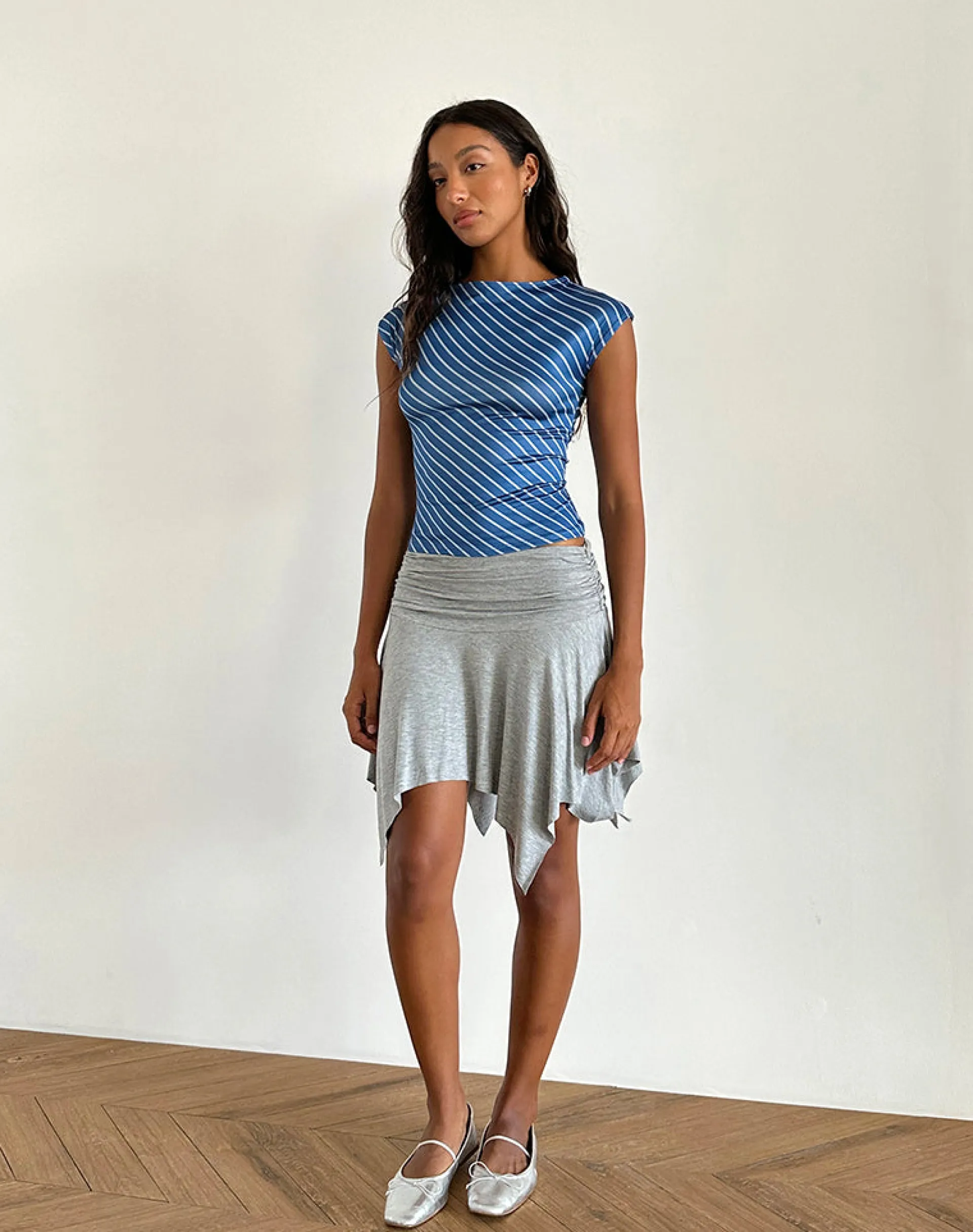Motel Rocks Basics | Basic Tops-Nova Slinky Top in Blue Diagonal Stripe bluediagonalstripe
