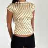 Motel Rocks Basic Tops | Printed Tops-Nova Slinky Top in Yellow Diagonal Stripe yellowdiagonalstripe