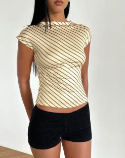 Motel Rocks Basic Tops | Printed Tops-Nova Slinky Top in Yellow Diagonal Stripe yellowdiagonalstripe