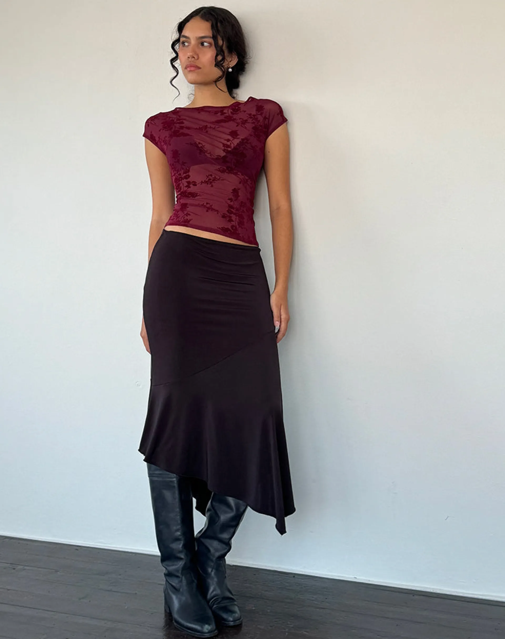 Motel Rocks Basic Tops | Printed Tops-Nova Top in Botanical Flower Maroon BotanicalFlowerMaroon