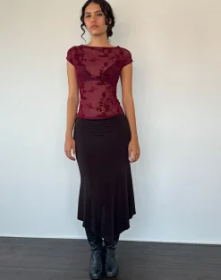 Motel Rocks Basic Tops | Printed Tops-Nova Top in Botanical Flower Maroon BotanicalFlowerMaroon