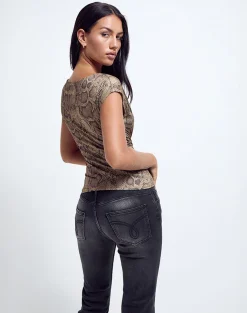 Motel Rocks Printed Tops | Going Out Tops-Nova Top in Brown Snake Print BrownSnakePrint