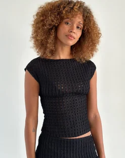 Motel Rocks Co-Ords | Basic Tops-Nova Top in Crinkle Jet Black CrinkleJetBlack