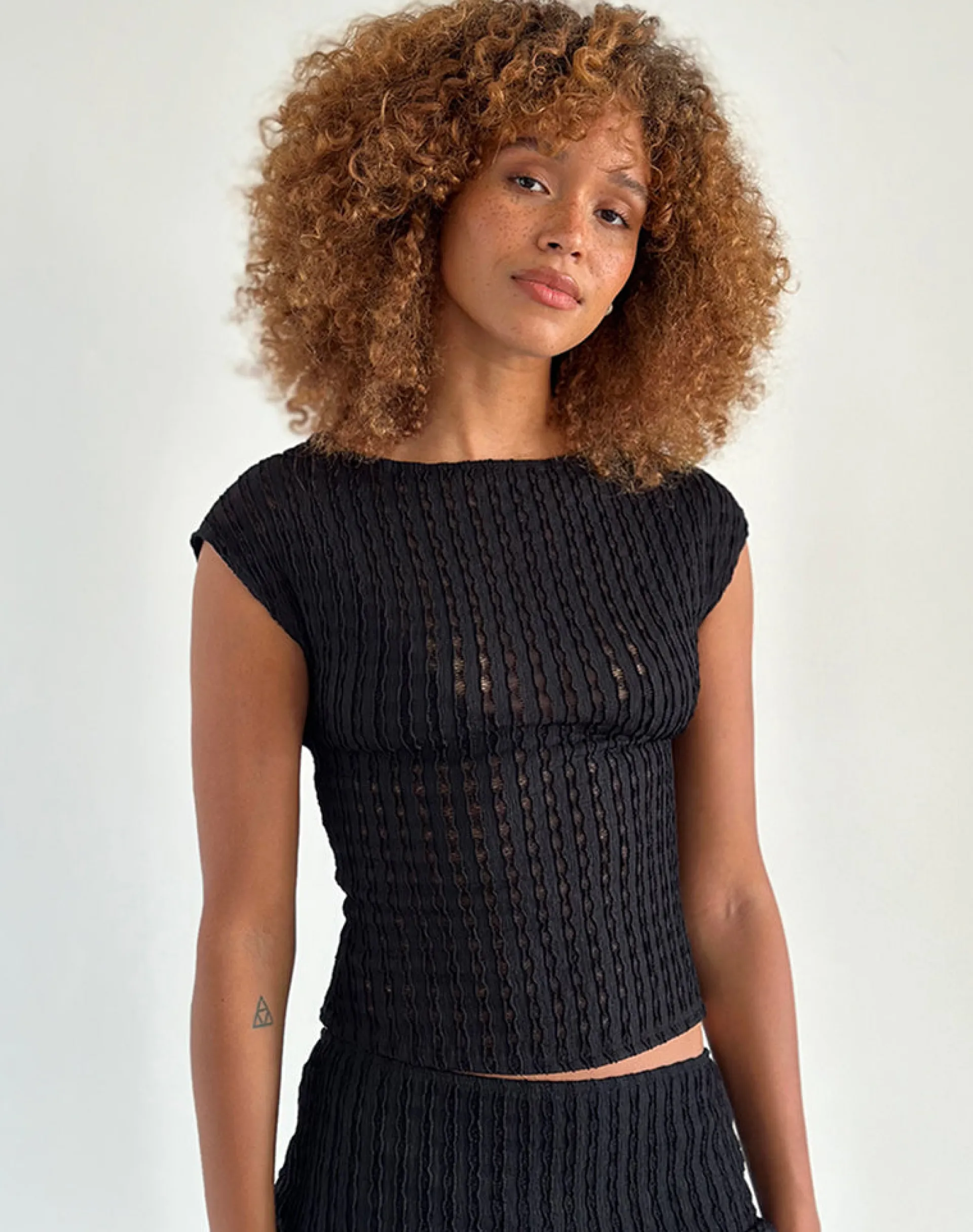 Motel Rocks Co-Ords | Basic Tops-Nova Top in Crinkle Jet Black CrinkleJetBlack