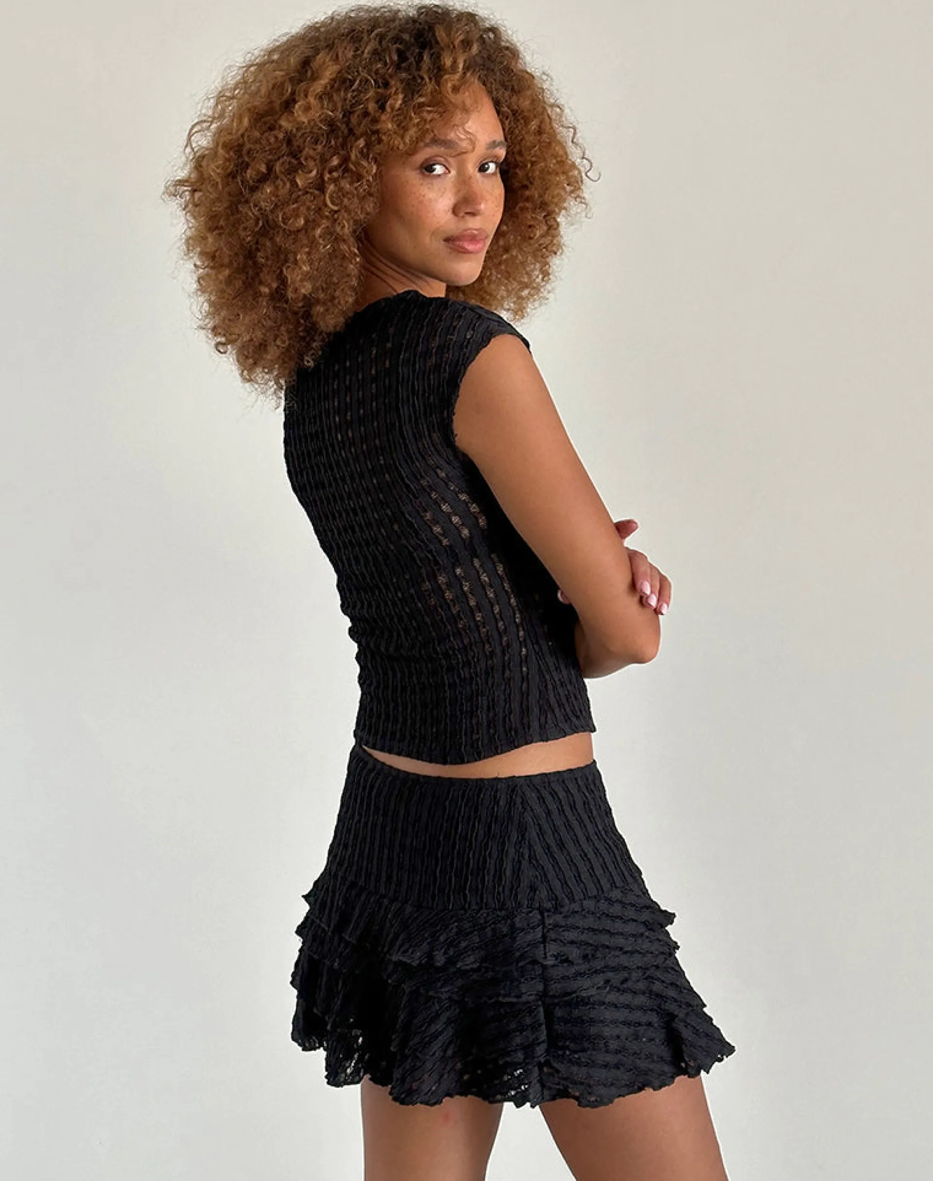 Motel Rocks Co-Ords | Basic Tops-Nova Top in Crinkle Jet Black CrinkleJetBlack