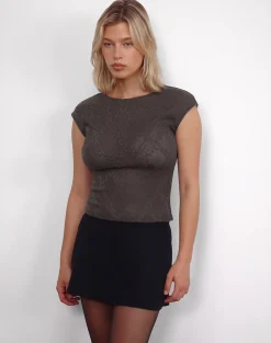 Motel Rocks Printed Tops-Nova Top in Jacquard Knit Brown JacquardKnitBrown