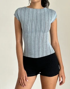 Motel Rocks Basic Tops | Printed Tops-Nova Top in Jersey Blue and Black Stripe JerseyBlueandBlackStripe