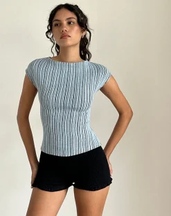 Motel Rocks Basic Tops | Printed Tops-Nova Top in Jersey Blue and Black Stripe JerseyBlueandBlackStripe