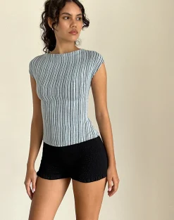 Motel Rocks Basic Tops | Printed Tops-Nova Top in Jersey Blue and Black Stripe JerseyBlueandBlackStripe