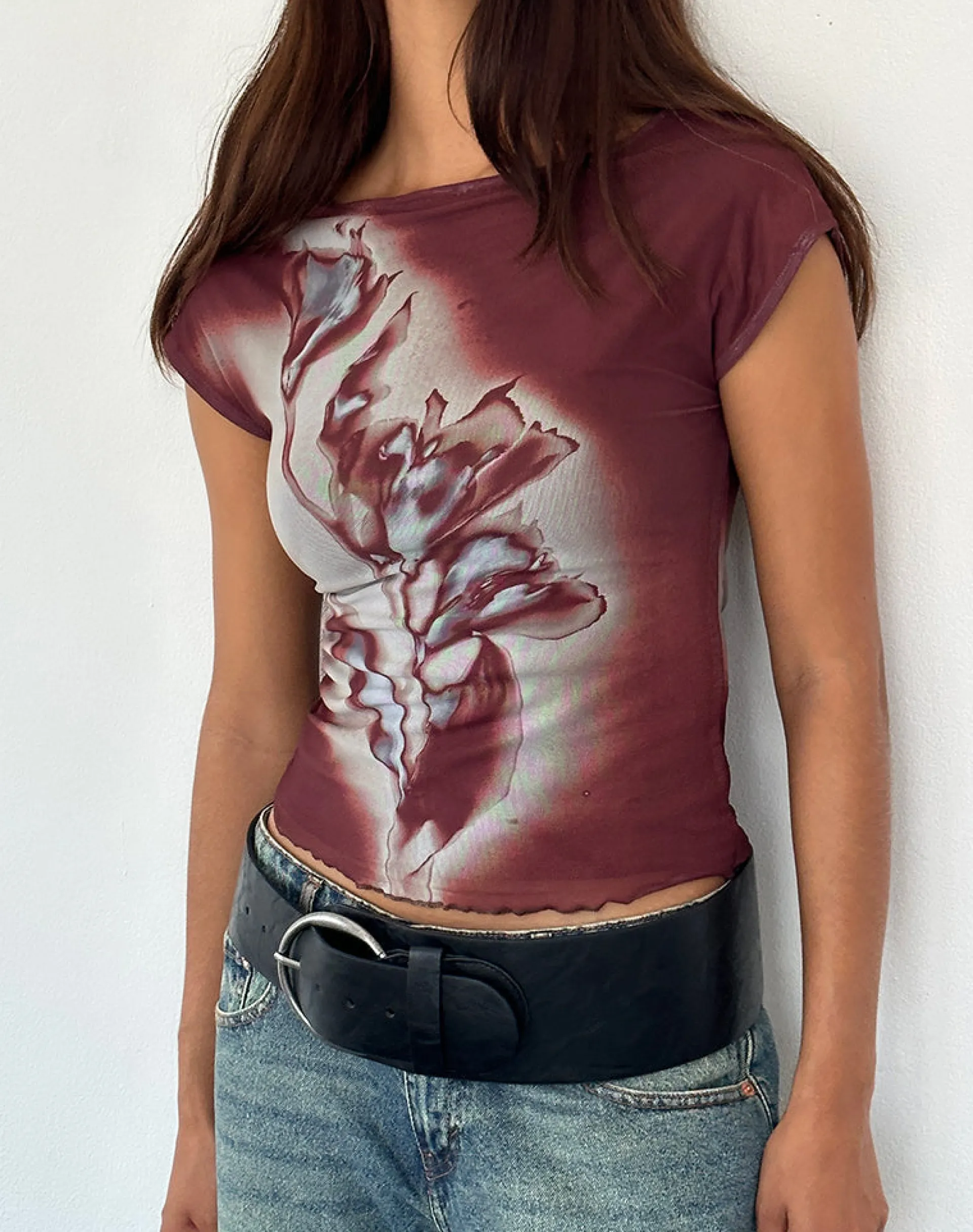 Motel Rocks Printed Tops-Nova Top in Lumen Mesh Brown LumenMeshBrown