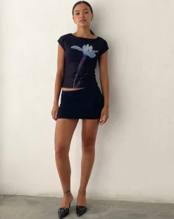 Motel Rocks Printed Tops-Nova Top in Mesh Navy Flower MeshNavyFlower
