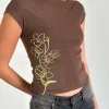 Motel Rocks Printed Tops | Going Out Tops-Nova Top in Mono Flower Flock Brown MonoFlowerFlockBrown