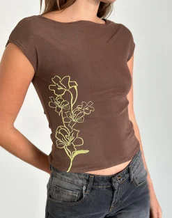 Motel Rocks Printed Tops | Going Out Tops-Nova Top in Mono Flower Flock Brown MonoFlowerFlockBrown