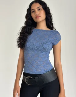 Motel Rocks Co-Ords | Printed Tops-Nova Top in Moonlight Blue Lace MoonlightBlueLace
