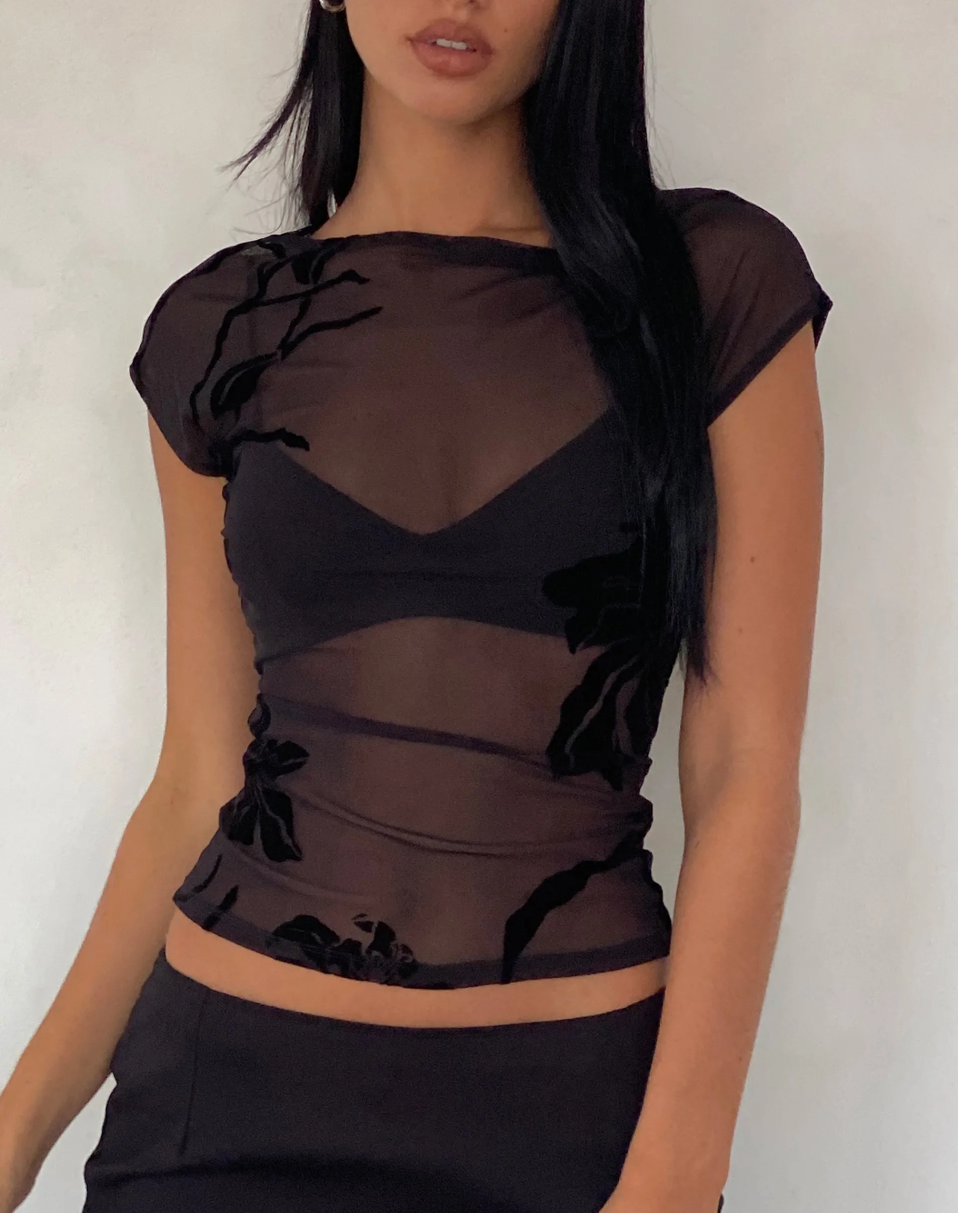 Motel Rocks Printed Tops | Going Out Tops-Nova Top in Orchids Flock Black orchidsflockblack