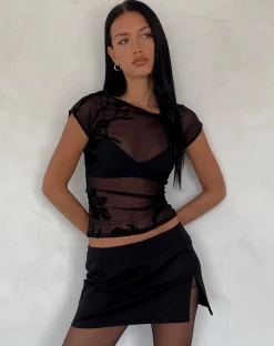 Motel Rocks Printed Tops | Going Out Tops-Nova Top in Orchids Flock Black orchidsflockblack