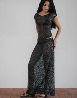 Motel Rocks Co-Ords | Sequin Tops-Nova Top in Sequin Mesh Black SequinMeshBlack