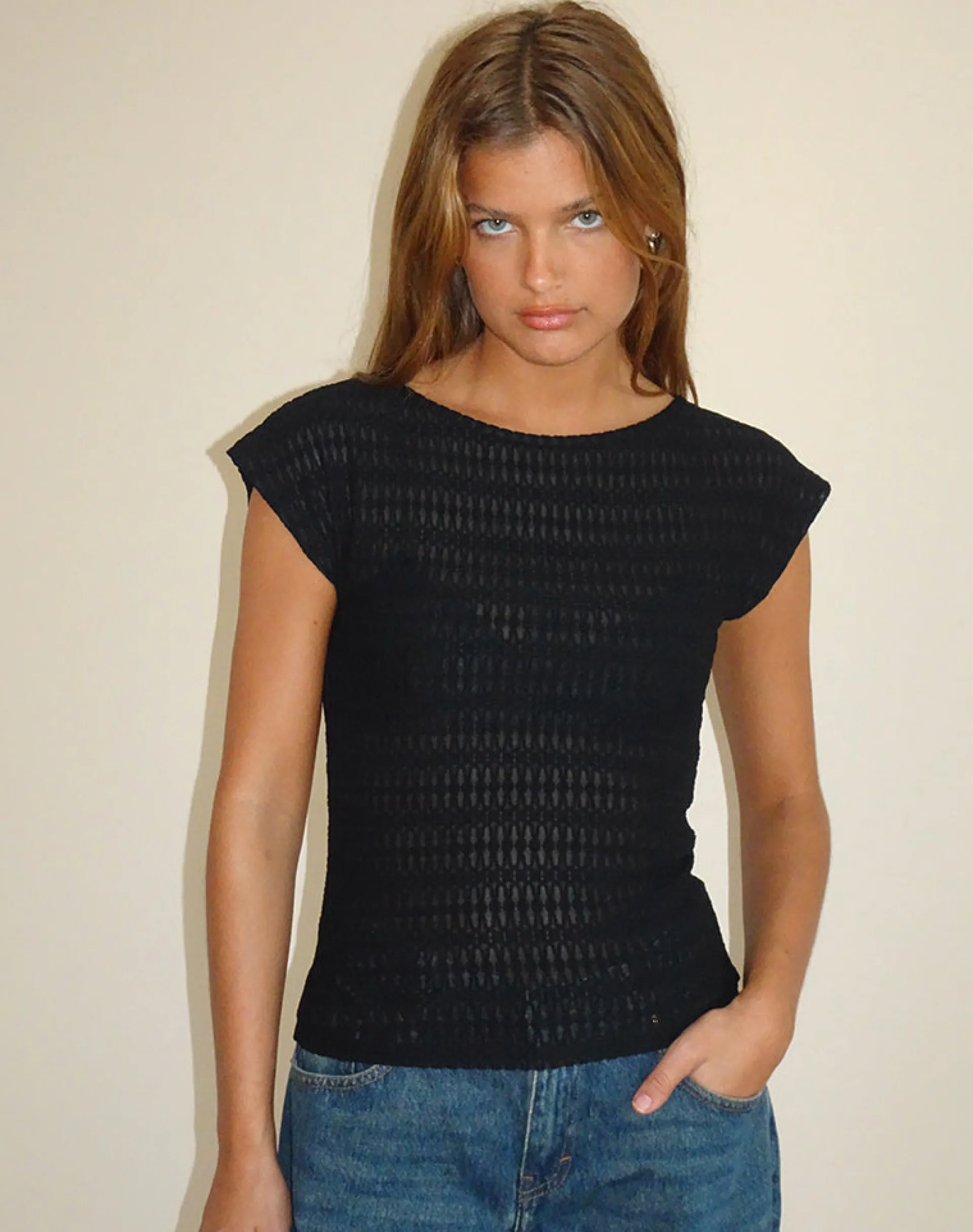 Motel Rocks Going Out Tops-Nova Top in Textured Black TexturedBlack