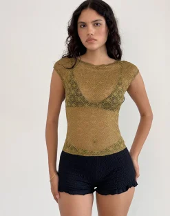 Motel Rocks Printed Tops | Tees-Nova Top in Textured Moss Green TexturedMossGreen
