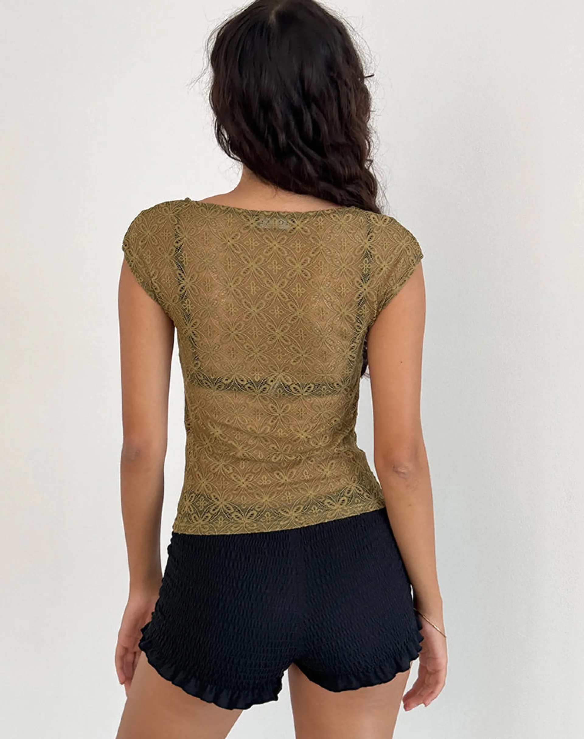 Motel Rocks Printed Tops | Tees-Nova Top in Textured Moss Green TexturedMossGreen