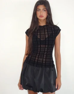 Motel Rocks Co-Ords-Nova Top in Tonal Check Flock Black TonalCheckFlockBlack