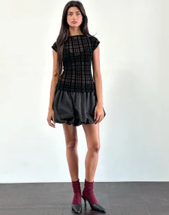 Motel Rocks Co-Ords-Nova Top in Tonal Check Flock Black TonalCheckFlockBlack