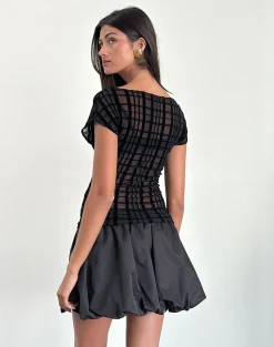 Motel Rocks Co-Ords-Nova Top in Tonal Check Flock Black TonalCheckFlockBlack