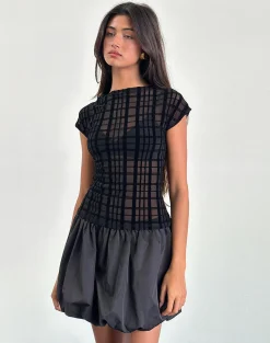 Motel Rocks Co-Ords-Nova Top in Tonal Check Flock Black TonalCheckFlockBlack