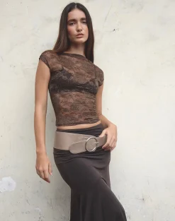 Motel Rocks Vest Tops | Lace Tops-Nova Unlined Lace Top in Dark Brown DarkBrown
