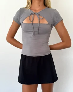 Motel Rocks Basic Tops | Going Out Tops-Novalie Tie Front Top in Elephant Grey ElephantGrey