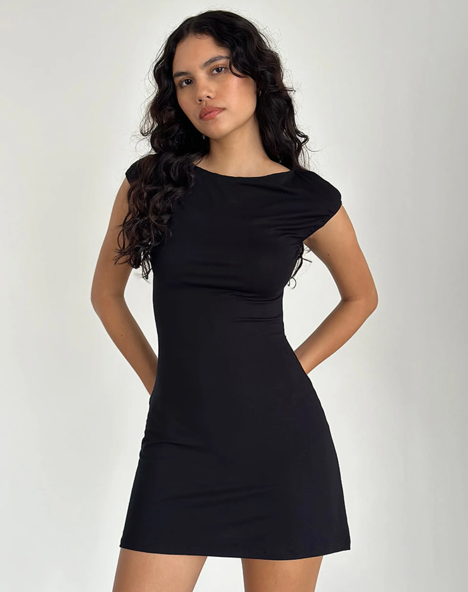 Motel Rocks Basics | Day Dresses-Novaya Mini Dress Jersey in Black