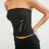 Motel Rocks Corset Tops | Bandeau Tops-Novita Bow Detail Bandeau Top in Tailoring Black TailoringBlack