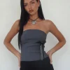 Motel Rocks Bandeau Tops-Novita Bow Detail Bandeau Top in Tailoring Charcoal Grey TailoringCharcoalGrey
