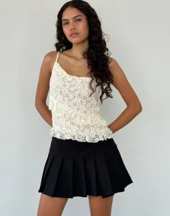 Motel Rocks Strappy Tops | Lace Tops-Octavia Asymmetric Cami Top in Lace Ivory LaceIvory