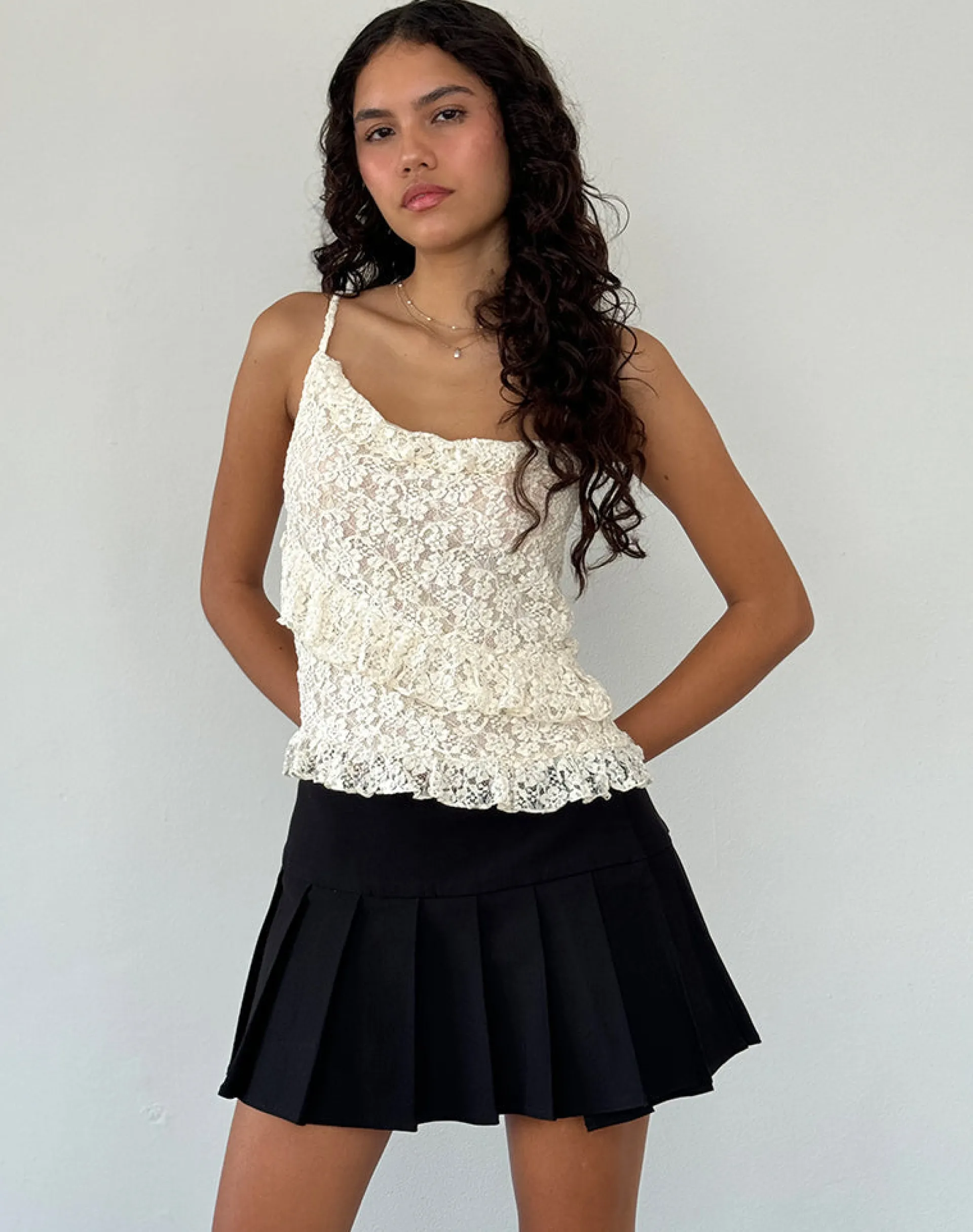 Motel Rocks Strappy Tops | Lace Tops-Octavia Asymmetric Cami Top in Lace Ivory LaceIvory
