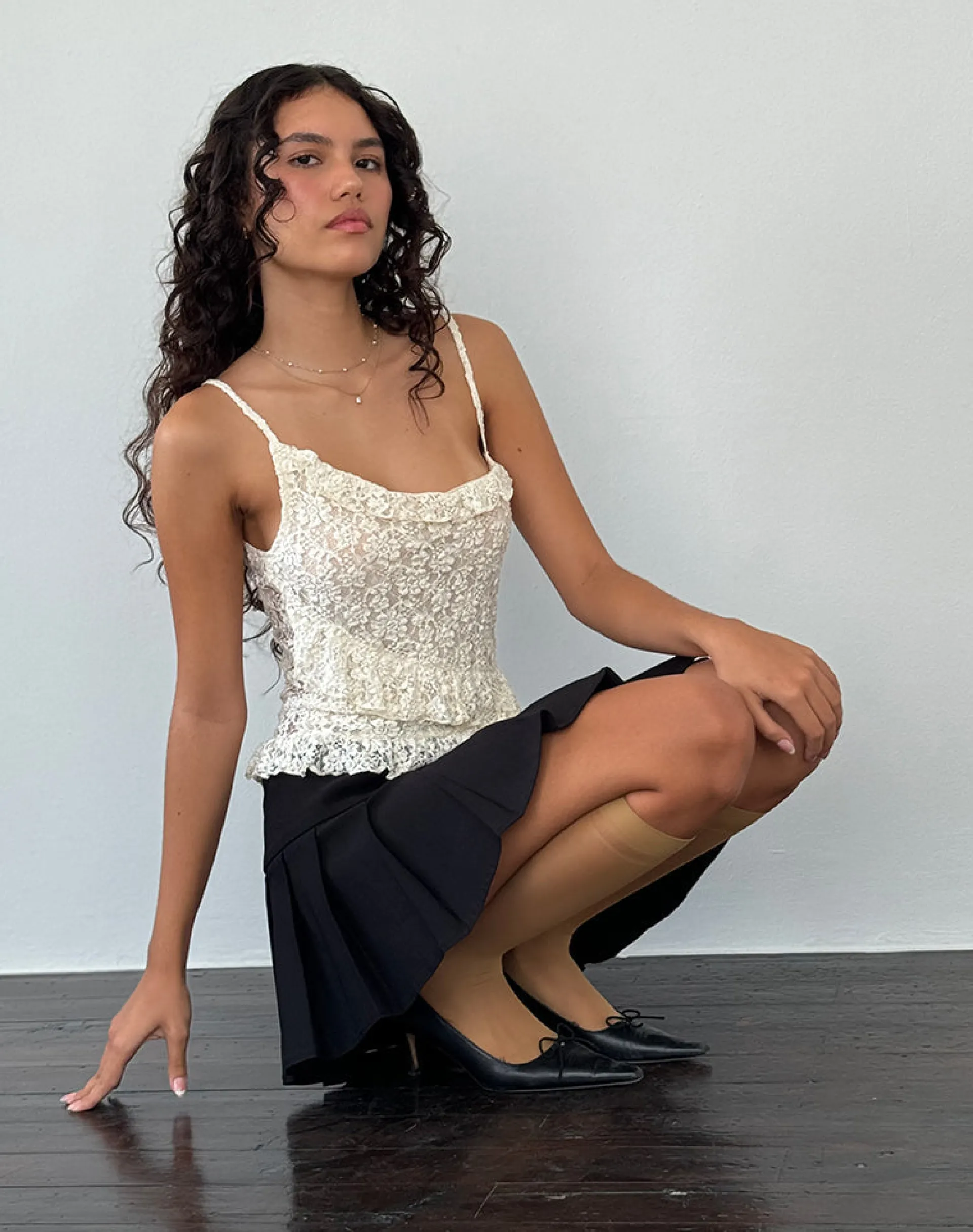 Motel Rocks Strappy Tops | Lace Tops-Octavia Asymmetric Cami Top in Lace Ivory LaceIvory
