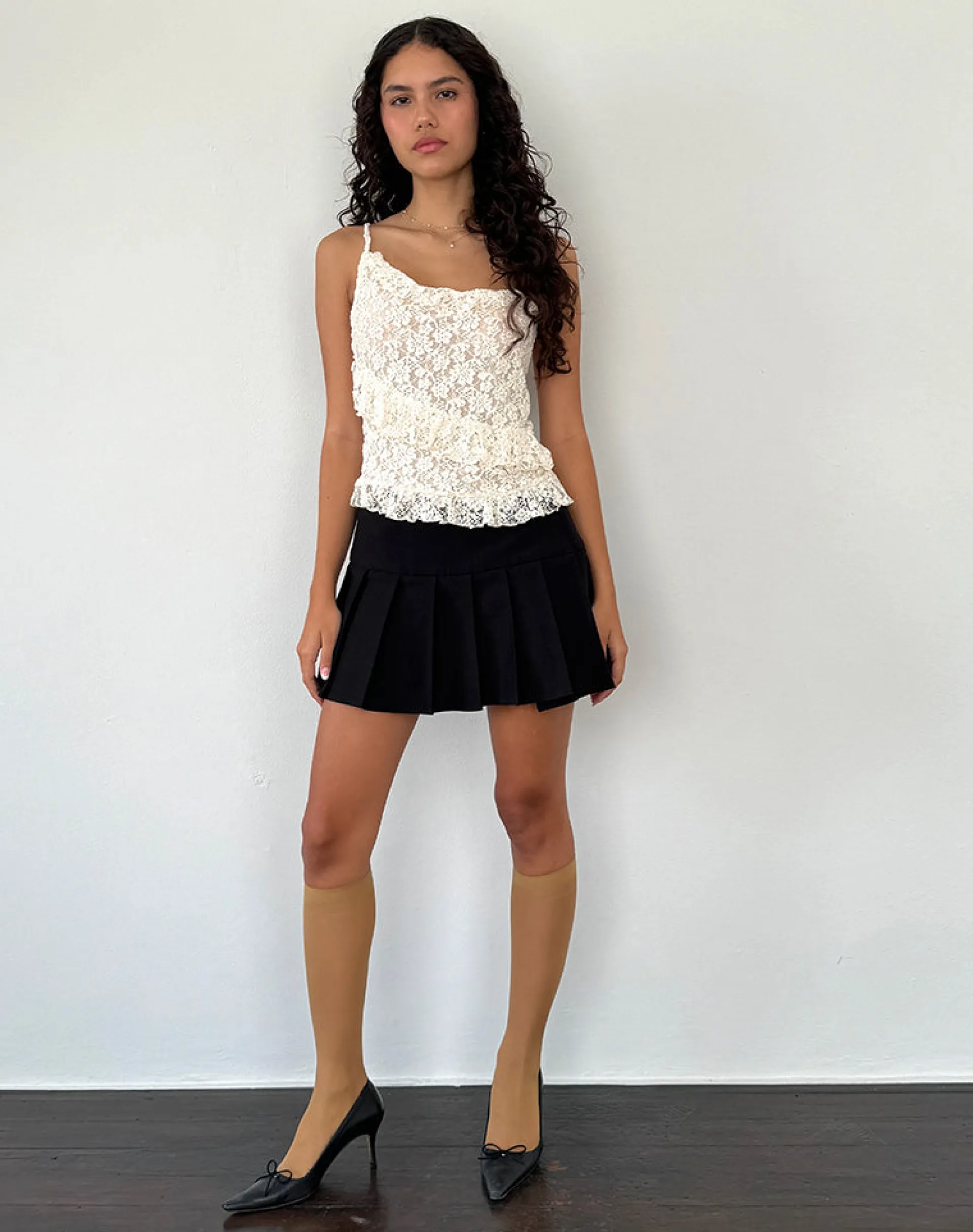 Motel Rocks Strappy Tops | Lace Tops-Octavia Asymmetric Cami Top in Lace Ivory LaceIvory