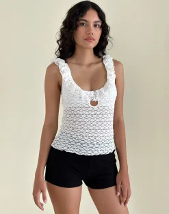 Motel Rocks Lace Tops-Olaya Frill Edge Top in Krisan Lace White