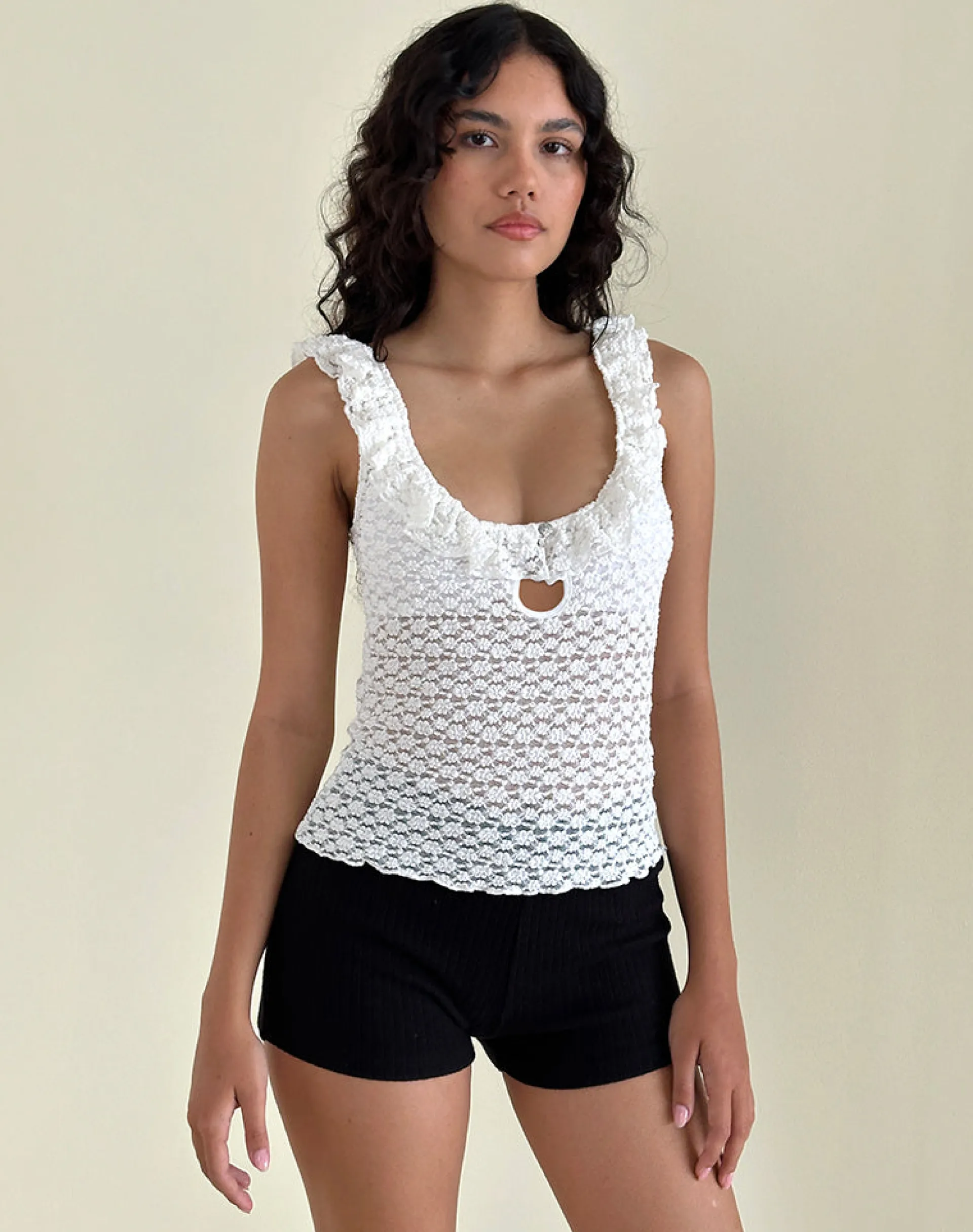 Motel Rocks Lace Tops-Olaya Frill Edge Top in Krisan Lace White