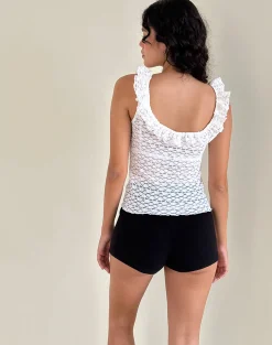 Motel Rocks Lace Tops-Olaya Frill Edge Top in Krisan Lace White