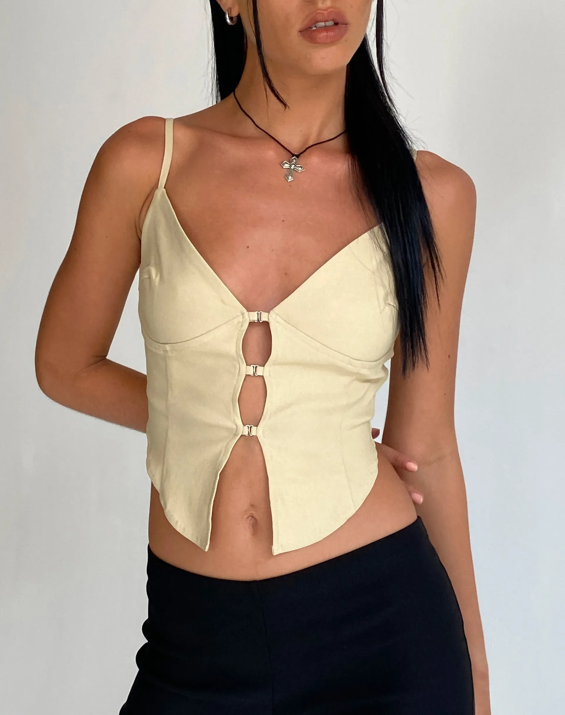 Motel Rocks Basic Tops | Going Out Tops-Oleta Cami Top in Cream