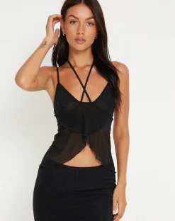 Motel Rocks Strappy Tops-Olgira Mesh Halterneck Vest Top in Black MeshBlack