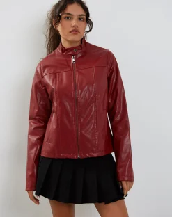 Motel Rocks Pu Jackets | Jackets-Olivia Jacket in PU Blood Red PUBloodRed