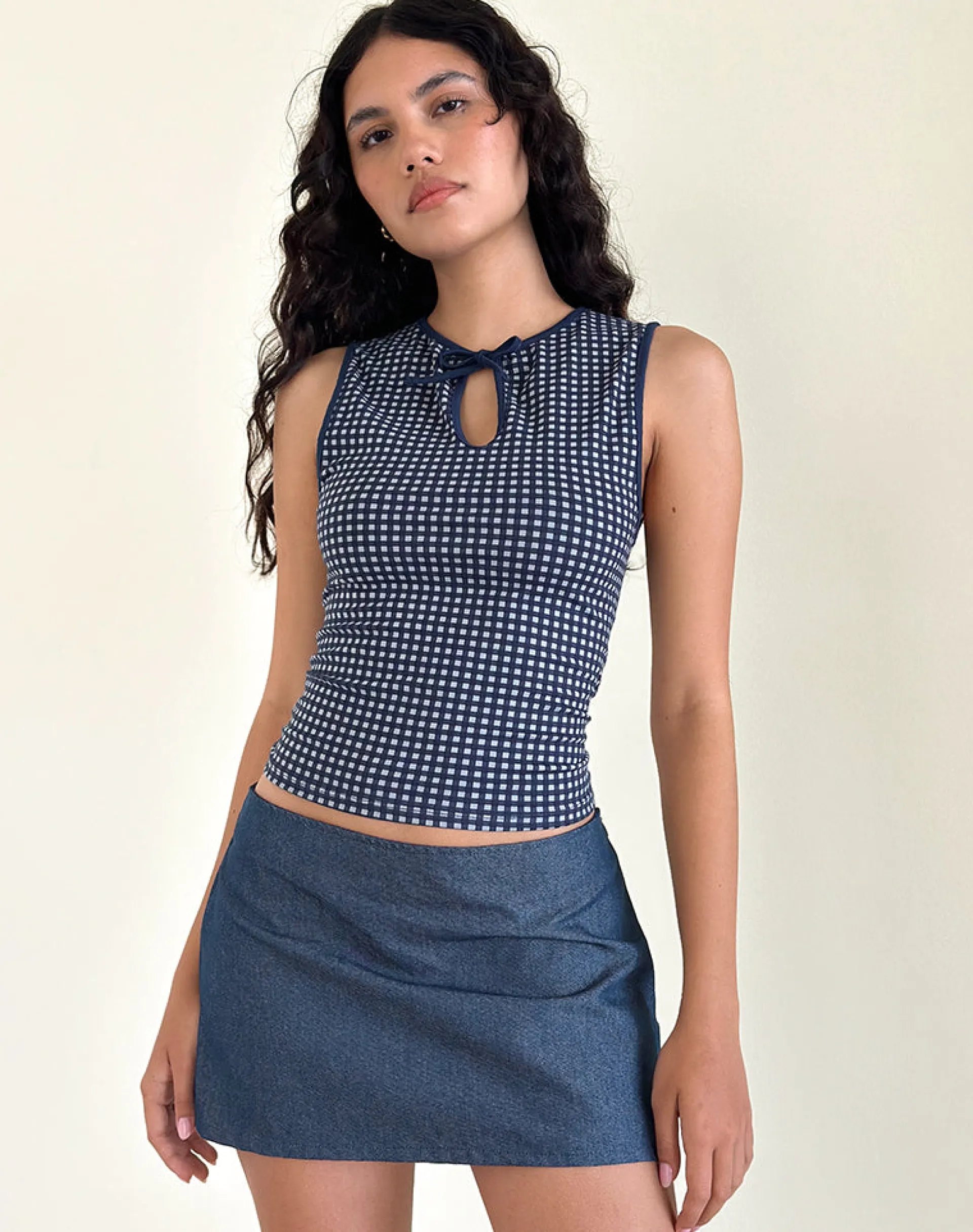 Motel Rocks A Line Skirts | Denim Skirts-Olsa Denim Mini Skirt in Chambray Indigo