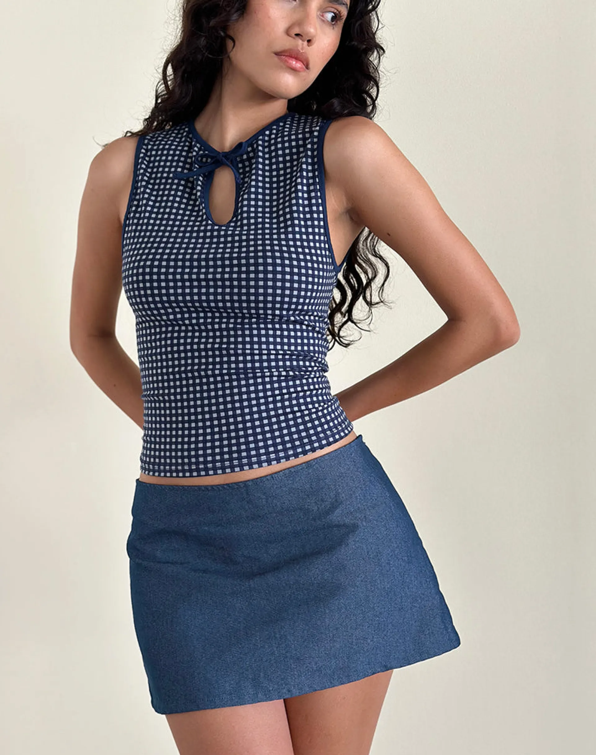 Motel Rocks A Line Skirts | Denim Skirts-Olsa Denim Mini Skirt in Chambray Indigo