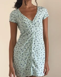 Motel Rocks Printed Dresses | Day Dresses-Omoni Dress In Pretty Petal Green PrettyPetalGreen